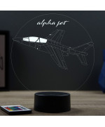 Lampe illusion 3D en verre acrylique gravée au laser représentant un avion de chasse Alphajet.