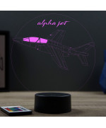 Lampe illusion 3D en verre acrylique gravée au laser représentant un avion de chasse Alphajet.