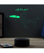 Lampe illusion 3D en verre acrylique gravée au laser représentant un avion de chasse Alphajet.