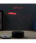 Lampe illusion 3D en verre acrylique gravée au laser représentant un avion de chasse Alphajet.