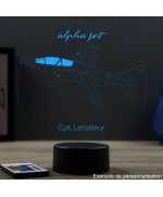 Lampe illusion 3D en verre acrylique gravée au laser représentant un avion de chasse Alphajet.