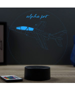 Lampe illusion 3D en verre acrylique gravée au laser représentant un avion de chasse Alphajet.