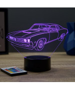 Lampe illusion 3D en verre acrylique gravée au laser représentant une voiture Ford Torino 1971.