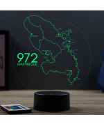Lampe illusion 3D en verre acrylique gravée au laser représentant une carte de la Martinique.