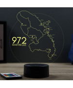 Lampe illusion 3D en verre acrylique gravée au laser représentant une carte de la Martinique.