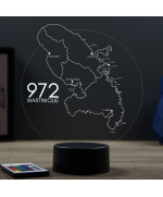 Lampe illusion 3D en verre acrylique gravée au laser représentant une carte de la Martinique.