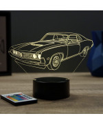Lampe illusion 3D en verre acrylique gravée au laser représentant une voiture Ford Torino 1971.