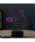 Lampe illusion 3D en verre acrylique gravée au laser représentant une carte de la Martinique.