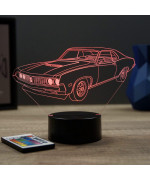 Lampe illusion 3D en verre acrylique gravée au laser représentant une voiture Ford Torino 1971.
