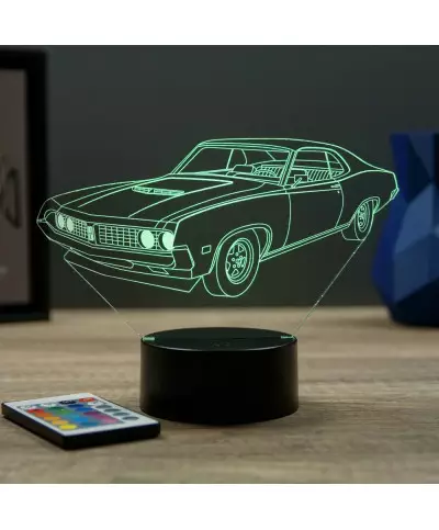 Lampe illusion 3D en verre acrylique gravée au laser représentant une voiture Ford Torino 1971.