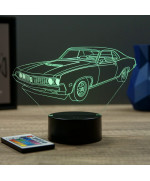 Lampe illusion 3D en verre acrylique gravée au laser représentant une voiture Ford Torino 1971.