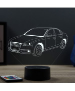 Lampe illusion 3D en verre acrylique gravée au laser représentant une voiture Audi A4 B7.