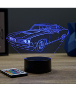 Lampe illusion 3D en verre acrylique gravée au laser représentant une voiture Ford Torino 1971.