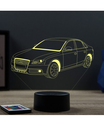 Lampe illusion 3D en verre acrylique gravée au laser représentant une voiture Audi A4 B7.