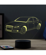 Lampe illusion 3D en verre acrylique gravée au laser représentant une voiture Audi A4 B7.