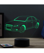 Lampe illusion 3D en verre acrylique gravée au laser représentant une voiture Audi A4 B7.