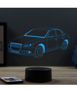 Lampe illusion 3D en verre acrylique gravée au laser représentant une voiture Audi A4 B7.