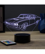 Lampe illusion 3D en verre acrylique gravée au laser représentant une voiture Ford Torino 1971.