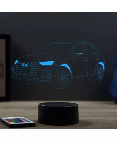 Lampe illusion 3D en verre acrylique gravée au laser représentant une voiture Audi Q5.