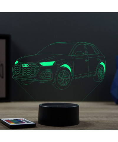 Lampe illusion 3D en verre acrylique gravée au laser représentant une voiture Audi Q5.