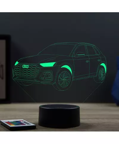 Lampe illusion 3D en verre acrylique gravée au laser représentant une voiture Audi Q5.