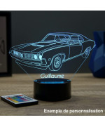 Lampe illusion 3D en verre acrylique gravée au laser représentant une voiture Ford Torino 1971.