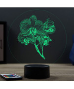 Lampe illusion 3D en verre acrylique gravée au laser représentant une Orchidée.