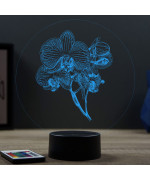Lampe illusion 3D en verre acrylique gravée au laser représentant une Orchidée.