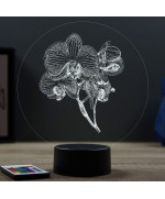 Lampe illusion 3D en verre acrylique gravée au laser représentant une Orchidée.