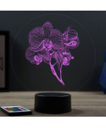 Lampe illusion 3D en verre acrylique gravée au laser représentant une Orchidée.
