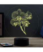 Lampe illusion 3D en verre acrylique gravée au laser représentant une Orchidée.