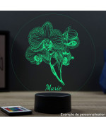 Lampe illusion 3D en verre acrylique gravée au laser représentant une Orchidée.