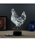 Lampe illusion 3D en verre acrylique gravée au laser représentant une Poule.