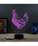 Lampe illusion 3D en verre acrylique gravée au laser représentant une Poule.