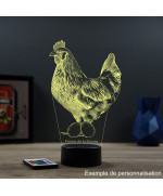 Lampe illusion 3D en verre acrylique gravée au laser représentant une Poule.