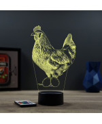 Lampe illusion 3D en verre acrylique gravée au laser représentant une Poule.