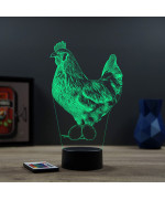 Lampe illusion 3D en verre acrylique gravée au laser représentant une Poule.