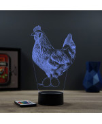 Lampe illusion 3D en verre acrylique gravée au laser représentant une Poule.