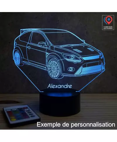 Lampe illusion 3D en verre acrylique gravée au laser représentant une voiture Ford Focus RS.