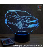 Lampe illusion 3D en verre acrylique gravée au laser représentant une voiture Ford Focus RS.