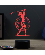 Lampe illusion 3D en verre acrylique gravée au laser représentant une Golfeuse jouant au golf.