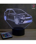 Lampe illusion 3D en verre acrylique gravée au laser représentant une voiture Ford Focus RS.