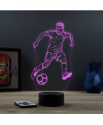 Lampe illusion 3D en verre acrylique gravée au laser représentant un footballeur.