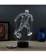 Lampe illusion 3D en verre acrylique gravée au laser représentant un footballeur.