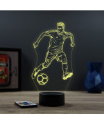 Lampe illusion 3D en verre acrylique gravée au laser représentant un footballeur.