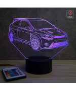 Lampe illusion 3D en verre acrylique gravée au laser représentant une voiture Ford Focus RS.
