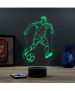 Lampe illusion 3D en verre acrylique gravée au laser représentant un footballeur.