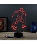 Lampe illusion 3D en verre acrylique gravée au laser représentant un footballeur.
