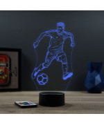 Lampe illusion 3D en verre acrylique gravée au laser représentant un footballeur.