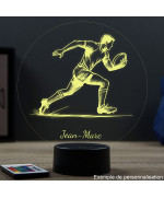 Lampe illusion 3D en verre acrylique gravée au laser représentant un rugbyman.